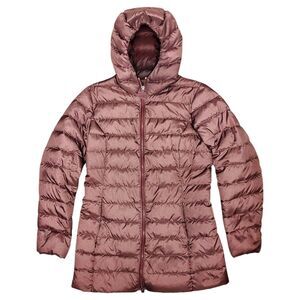 NIKE Jacket Womens Medium Burgundy Long Puffer Down TEAM SPORTS Full Zip Outdoor